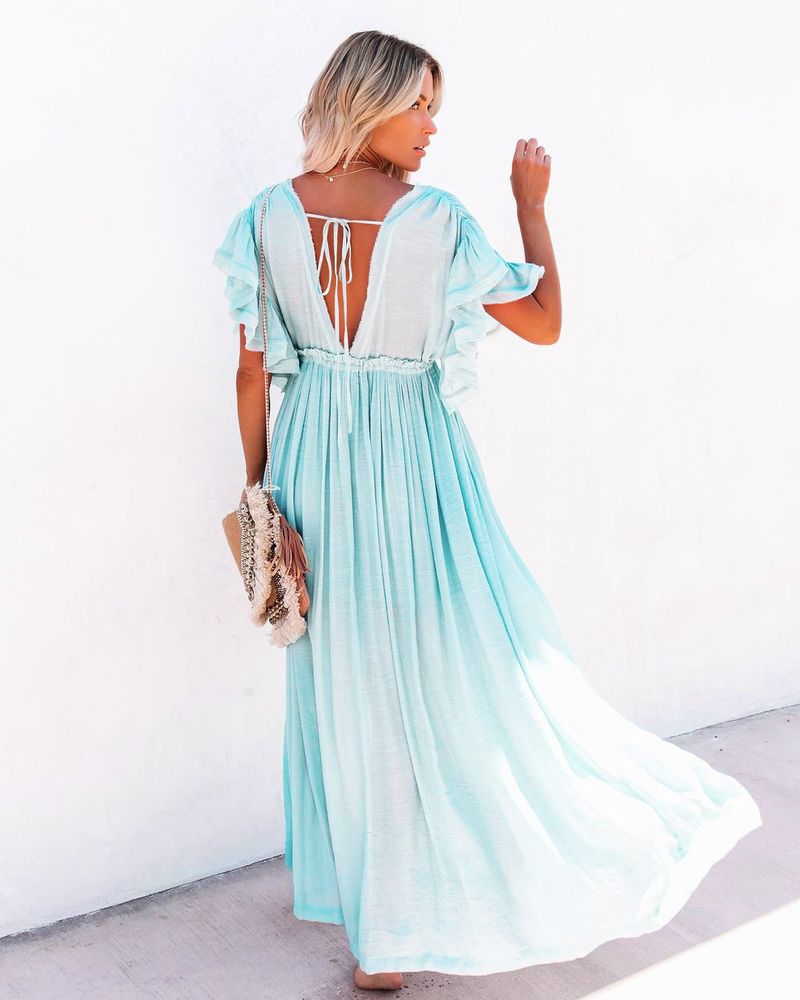 Boho Button Front Cover Up Dress With Belt - Beach Sun Protection Kimono Cardigan For Women_voghion.com