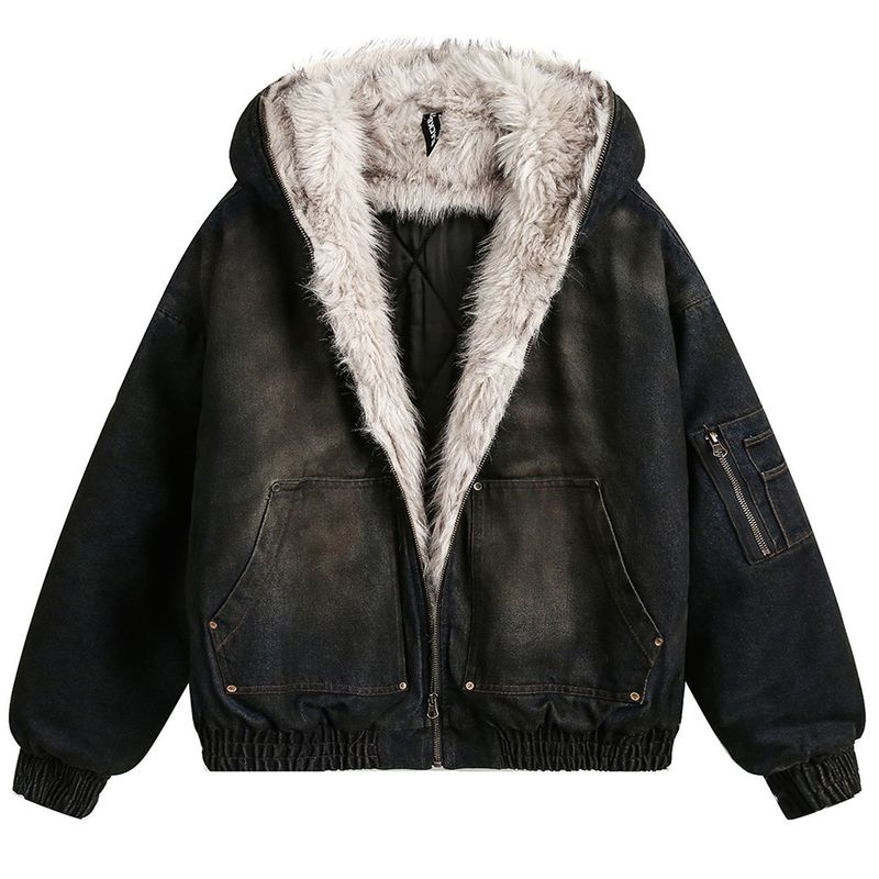 Vintage Denim Parkas Pelz Warme Gepolsterte Jacken Männer Streetwear Harajuku Übergroßen Blase Mantel Outwear_voghion.com