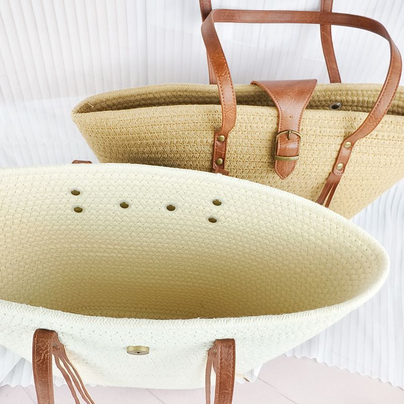 Borsa a tracolla da donna, da spiaggia, da ascella, semplice, tinta unita, in corda di cotone intrecciata, nuova primavera 2025_voghion.com