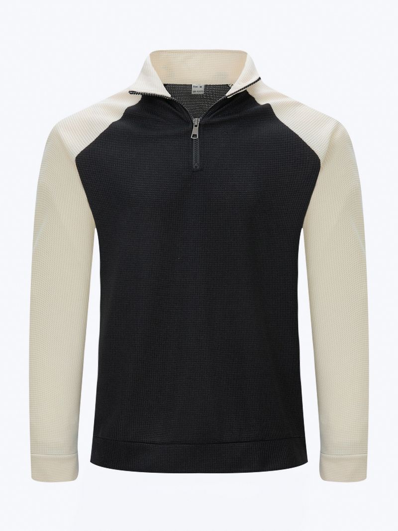 Felpa casual da uomo con mezza zip e collo alto - Elegante design a blocchi di colore, leggera e comoda per autunno e primavera_voghion.com