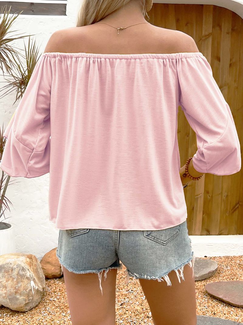 Maglietta casual da donna con spalle scoperte e tinta unita – Elegante e comoda camicetta a maniche lunghe per l'estate e l'autunno_voghion.com