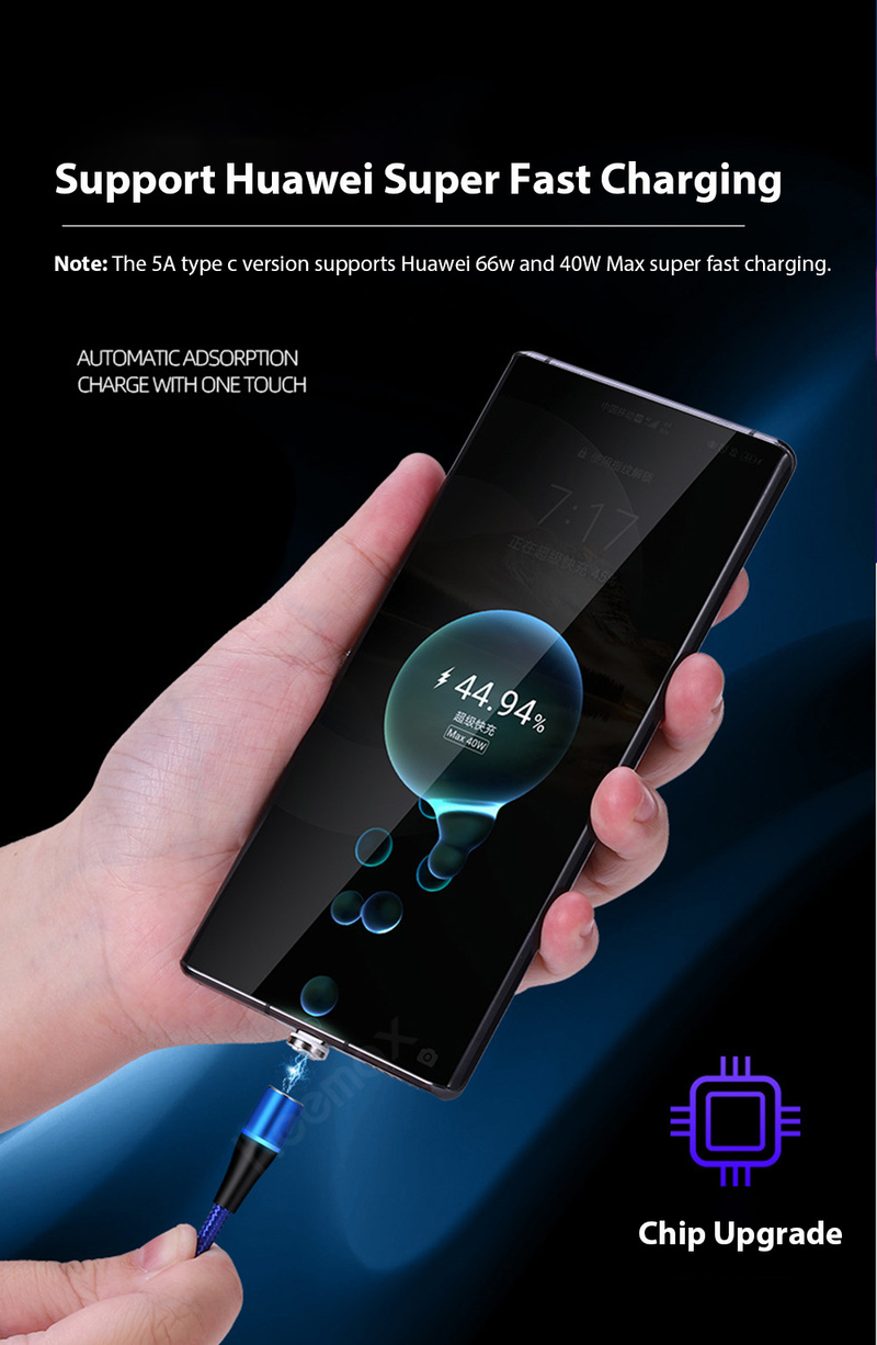 USB-C-Typ-Magnetkabel, geeignet für Huawei P50 5A Schnellladung, geeignet für Xiaomi Samsung Laptop OPPO Micro USB_voghion.com