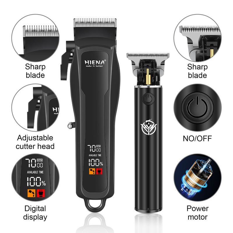 Set tagliacapelli e rifinitore professionale 2 in 1: tagliacapelli elettrico ricaricabile senza fili per uomini e adulti (lame in acciaio inossidabile, motore silenzioso)_voghion.com