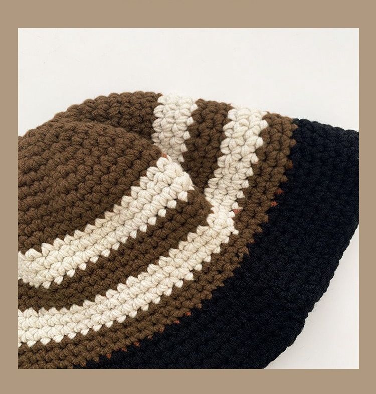 Uus värviga sobiv triibuline silmkoeline kalamehemüts Laste retro vabaaja mitmekülgne kraanikausimüts tavaline trend_voghion.com