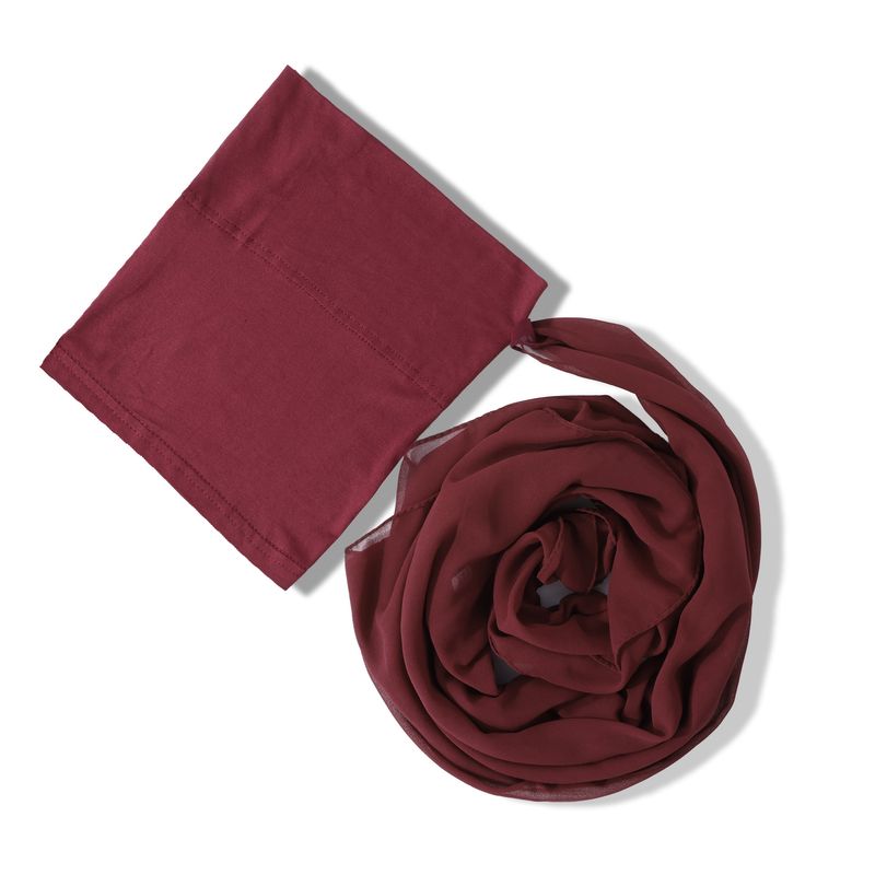 Elegantes Turban-Set aus Chiffon mit Perlen – Mütze mit Kordelzug und passendem Kopftuch (einfarbige Kombination aus Damenkopfbedeckung)_voghion.com