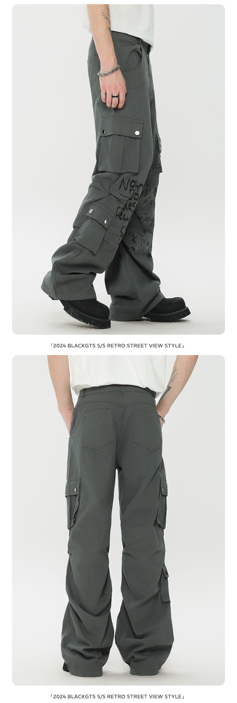 Men's Clothing Autumn White Overalls Water Slurry Print Overalls Retro Trendy Straight Overalls_voghion.com