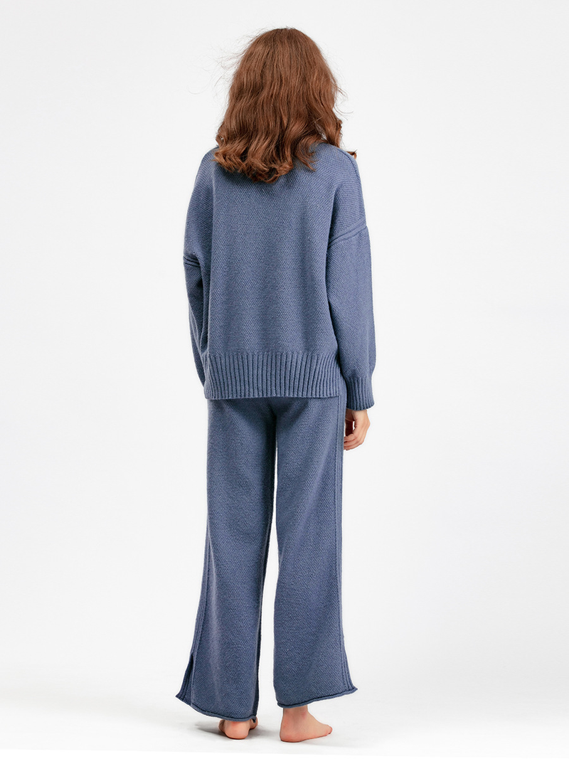 Dammekleeder Hierscht a Wanter nei Moud Casual Strickkostüm Hosen Dammenversioun locker Pullover Breetbeen Hosen Hosen Zwee-Stéck Set_voghion.com