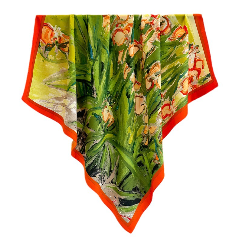 Tulpenblüten-Schal, großer Schal, 90 cm, Seidenschal, Samt-Twill, Frühling/Sommer, Tourismus-Schal, Sonnenschutz, einfach_voghion.com
