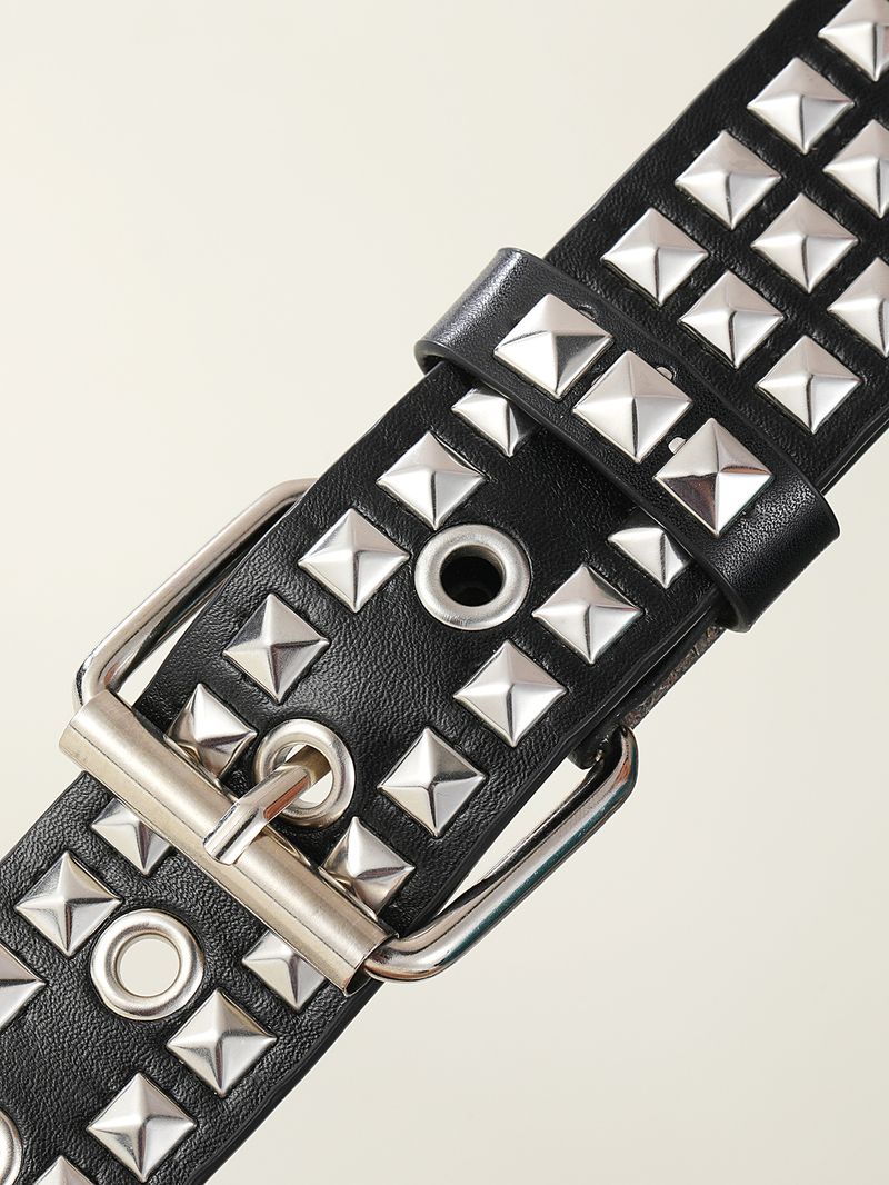 New European and American Square Bead Rivet Belt, Metal Pyramid Belt, Cross border Belt for Men and Women, Punk Hardware Jeans Belt_voghion.com