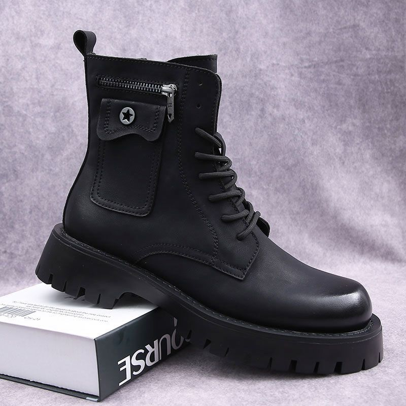 Men's Shoes boots men's Martin boots autumn and winter plus velvet high-top casual leather shoes British versatile thick-soled knight short boots_voghion.com