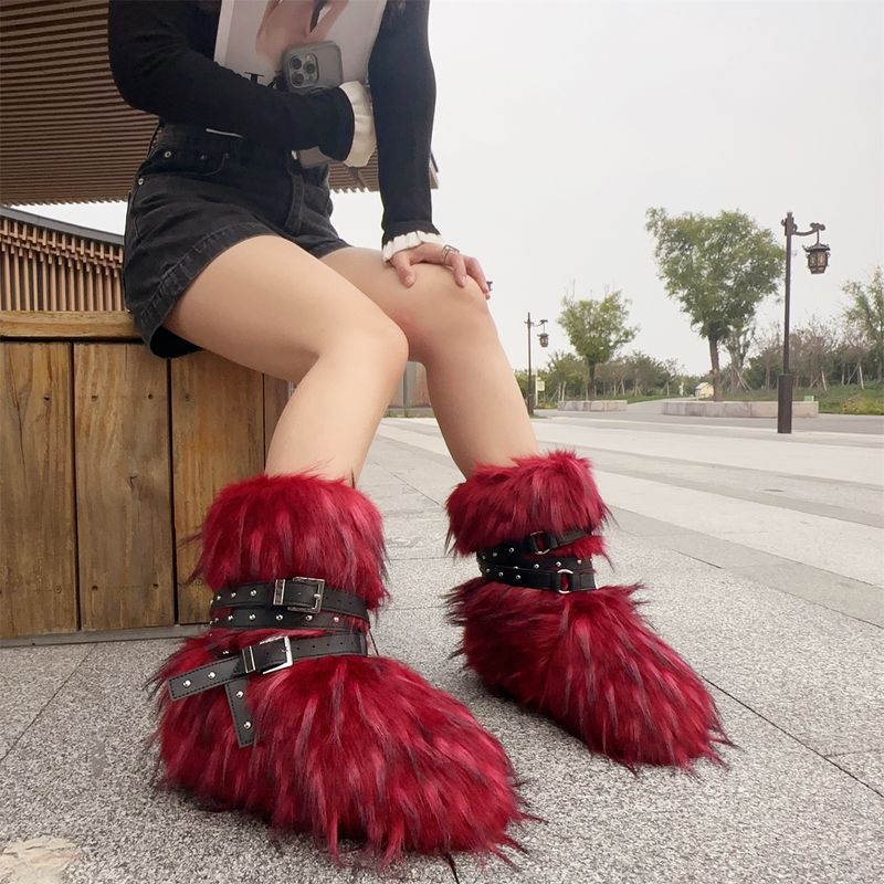 Botas de invierno con plataforma plana estilo punk para mujer, con tachuelas y piel sintética: antideslizantes, cálidas y a la moda (varios colores y tallas disponibles)._voghion.com