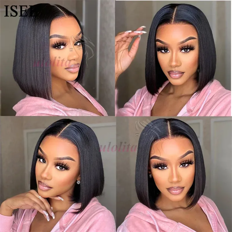 Cheap Short Glueless Bone Straight Bob Wig Perruque Cheveux Humain Bob Wig For Women Human Hair 4x4 Closure Wig_voghion.com