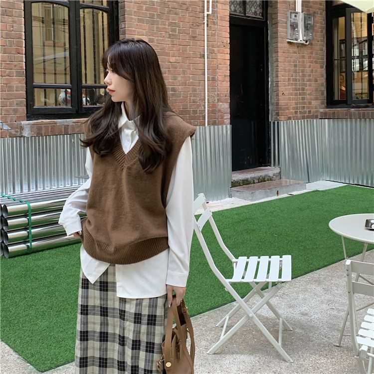 Damen-Strickpullover mit V-Ausschnitt, einfarbig, Oberteil – Kleinblau/Schwarz/Weiß/Kaffee/Grau, übergroße, lässige Strickjacke für Herbst und Winter_voghion.com