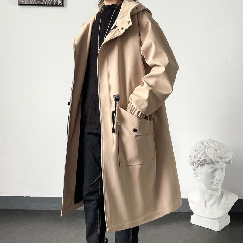 Shanli Dadi Spring And Autumn Youth Trench Coat Men's Ins Mid-Length Casual Hooded Jacket Korean Version Trendy_voghion.com