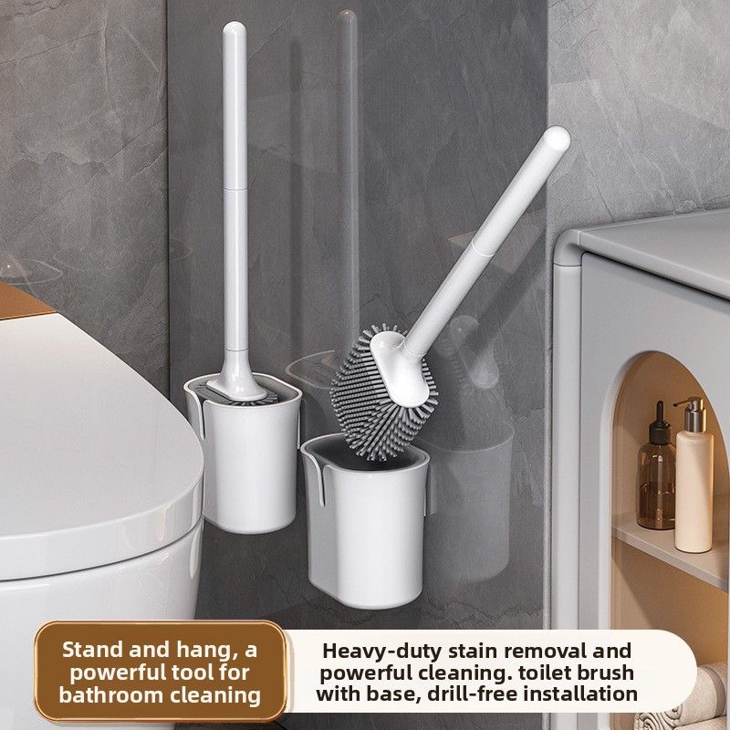 No Dead Angle Household No-Drill Toilet Brush Wall-Mounted Bathroom Silicone Set Cleaning Magic Tool_voghion.com