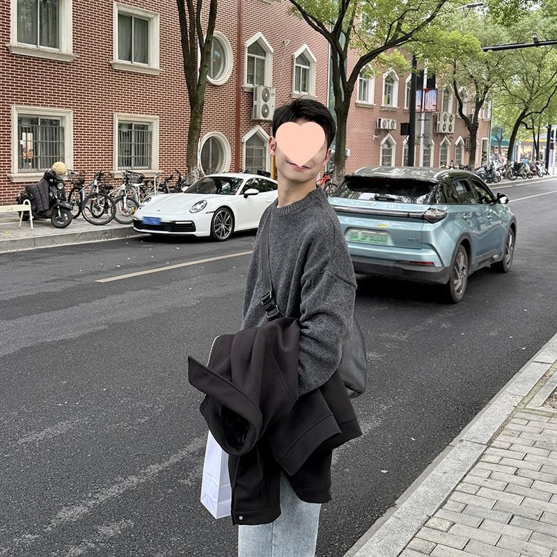 Solid Color Crew Neck Sweater Men Spring Autumn 2025 New Casual Knitted Base Shirt Long Sleeve Loose Lazy Style Pullover_voghion.com