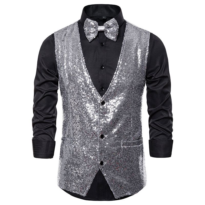 Men's Stage Costumes, Sequins, Vests, Photography Studios, Hosts, Singers, Emcees, Vests_voghion.com