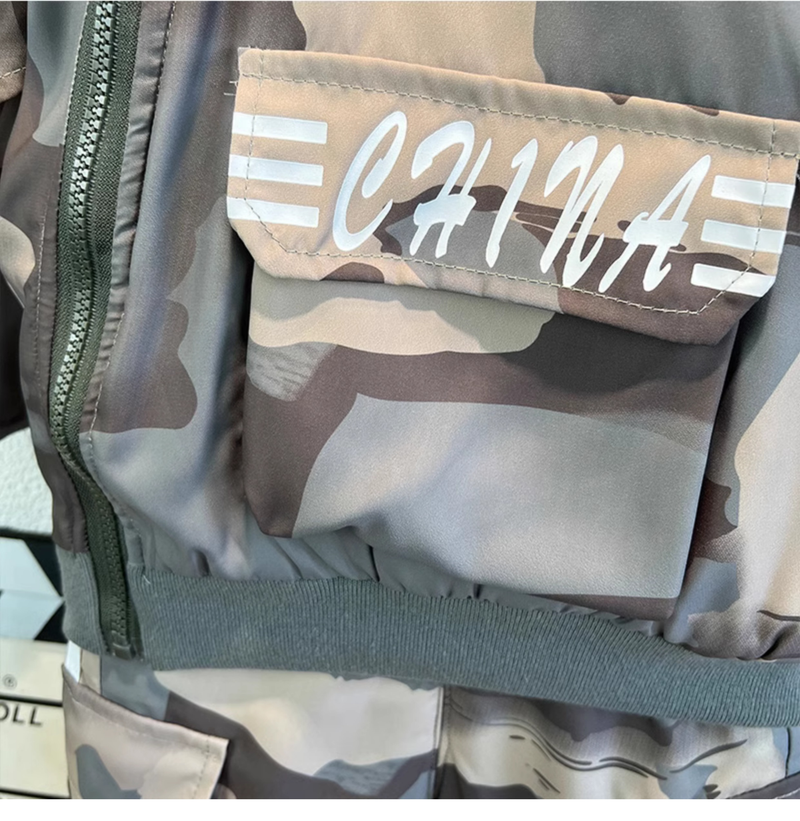 Conjunto de ropa para bebé niño, otoño e invierno, nuevo conjunto de 2 piezas con capucha y pantalones de camuflaje gruesos para niños_voghion.com