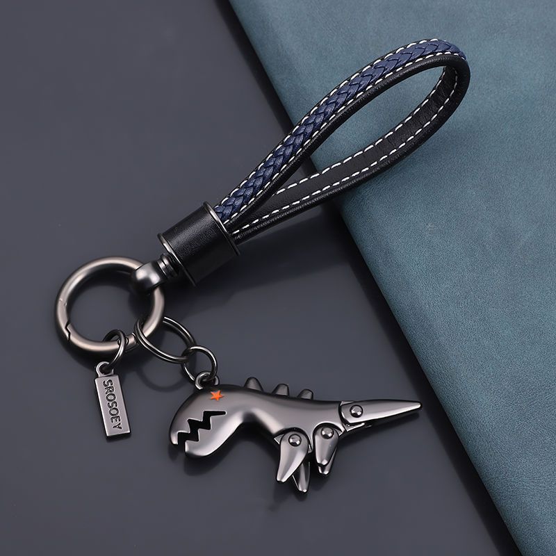 Llavero de cuero de vaca con diseño de dinosaurio de una celebridad de Internet, bonito llavero de coche con dibujos animados, regalo creativo para mujer._voghion.com