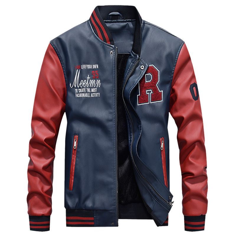 Leather Jacket Men's Casual Coat PU Jacket Baseball Stand-up Collar Spring And Autumn Men's Leather Jacket_voghion.com