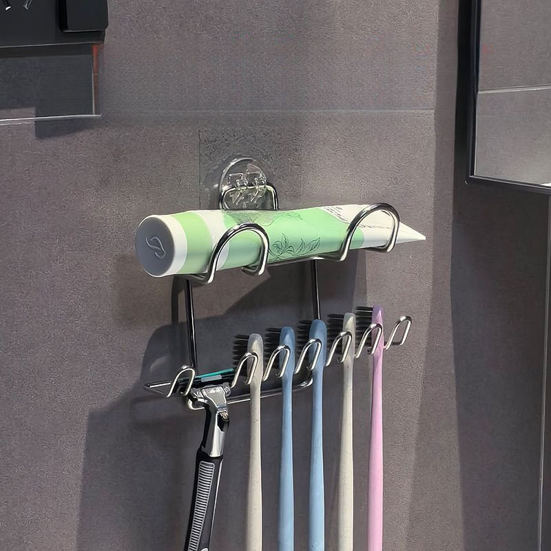 Modern Minimalist Stainless Steel Toothbrush Holder Wall-mounted No-drill Circular Design Practical Drainage_voghion.com