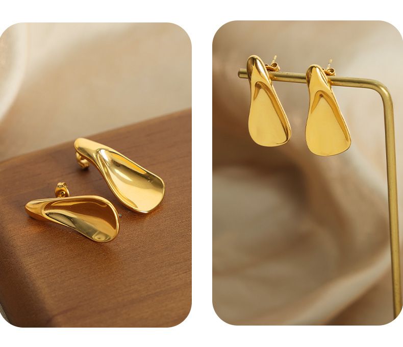 High-End-Ohrringe im leichten Luxus-Nischendesign, modischer Titanstahl, vergoldet, unregelmäßige Wassertropfen-Ohrringe, Damenschmuck_voghion.com
