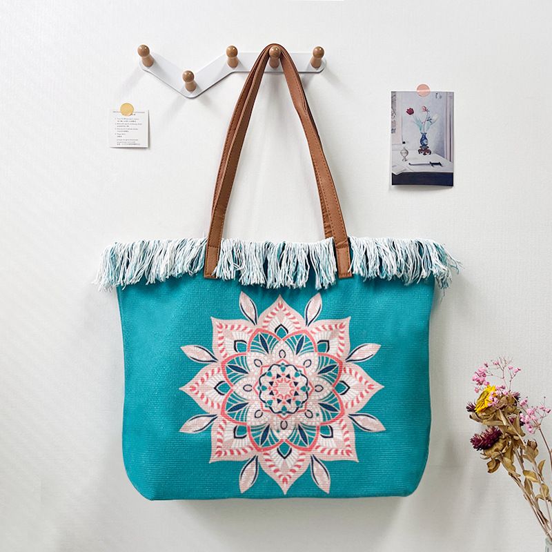 Nowa torba plażowa na ramię z zamkiem błyskawicznym i dużą pojemnością, z frędzlami_voghion.com