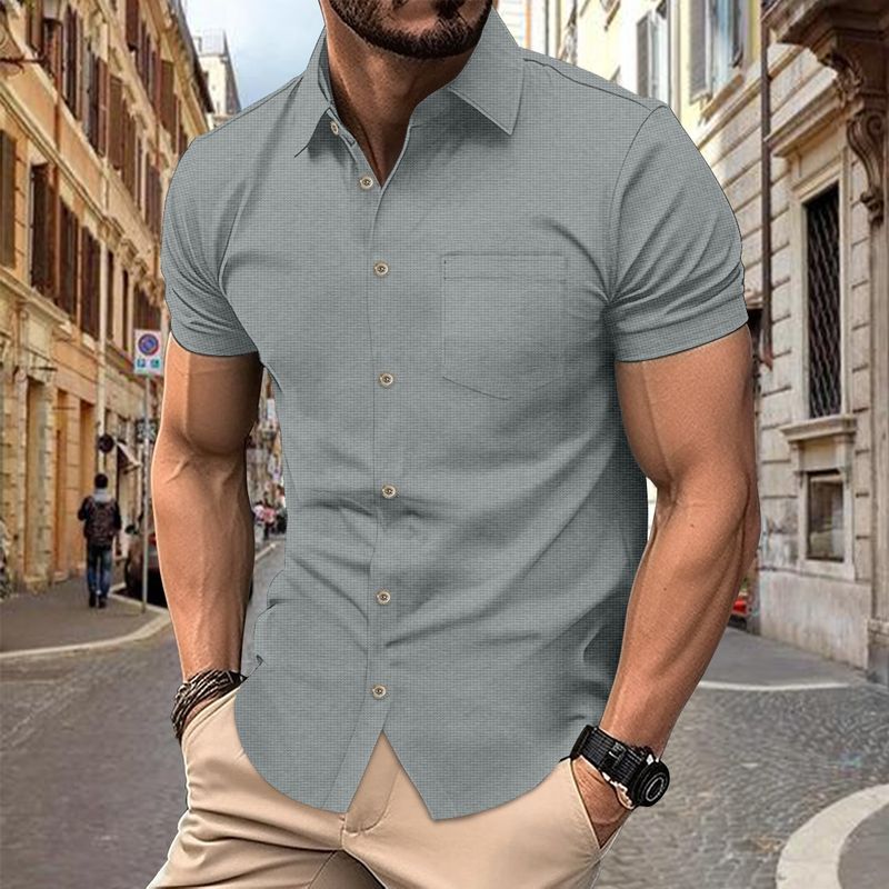 Cotton Linen Hot Sale Men's Short-Sleeved Shirts Summer Solid Color Turn-down Collar Casual Beach Style Plus Size_voghion.com