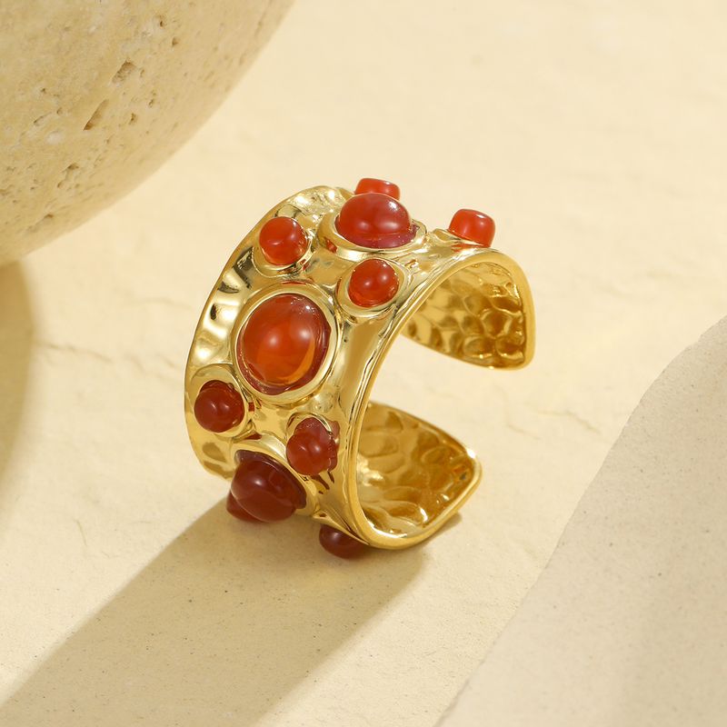 Single Rings Court Style Multi Gemstone Open Ring Retro Medieval Niche Design Stainless Steel Does Not Fade_voghion.com