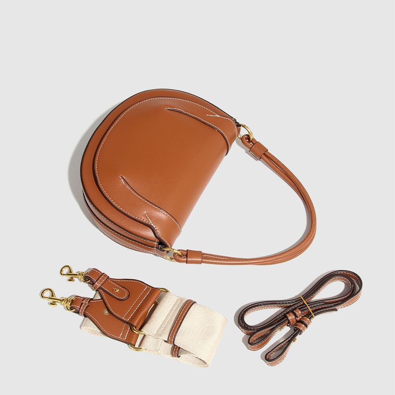Spanish Women's 2025 New Saddle Magnetic Buckle Flap Stitching Decor Crossbody Bag_voghion.com