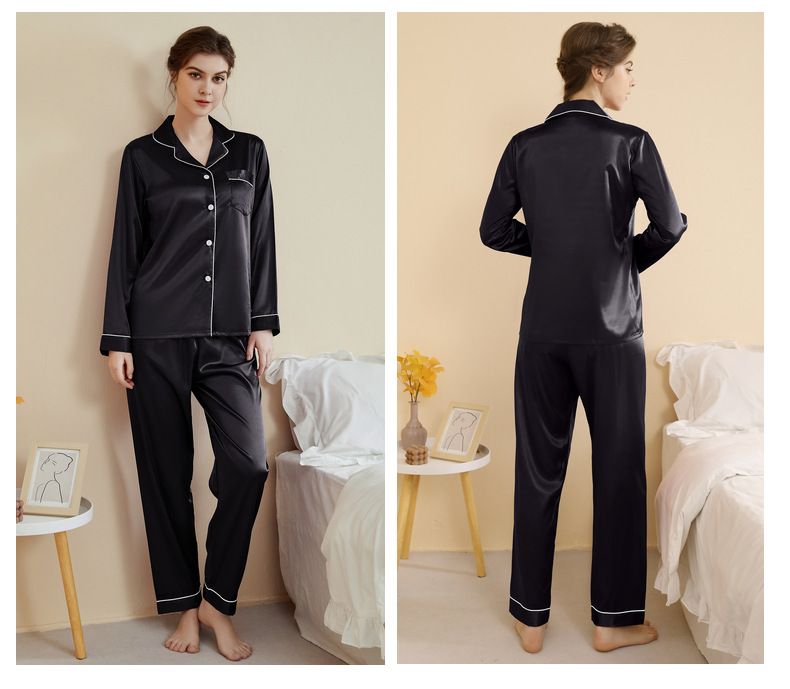 Damen-Nachtwäsche, große Größe, Basic-Pyjama, Damen, Frühling und Sommer, langärmelige Hose, dünne Seide, Freizeit, Zuhause, zweiteiliges Set_voghion.com