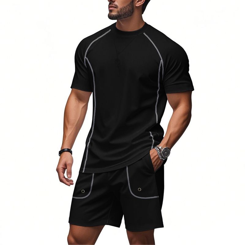 Ensemble de sport à séchage rapide pour homme : t-shirt respirant à manches courtes et short confortable pour la salle de sport, la course à pied et les loisirs | Polyester léger_voghion.com