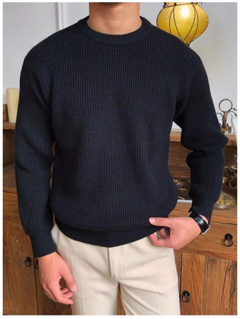 Maglione da uomo slim fit in tinta unita, a maniche lunghe, casual, con scollo rotondo, per l'inverno_voghion.com