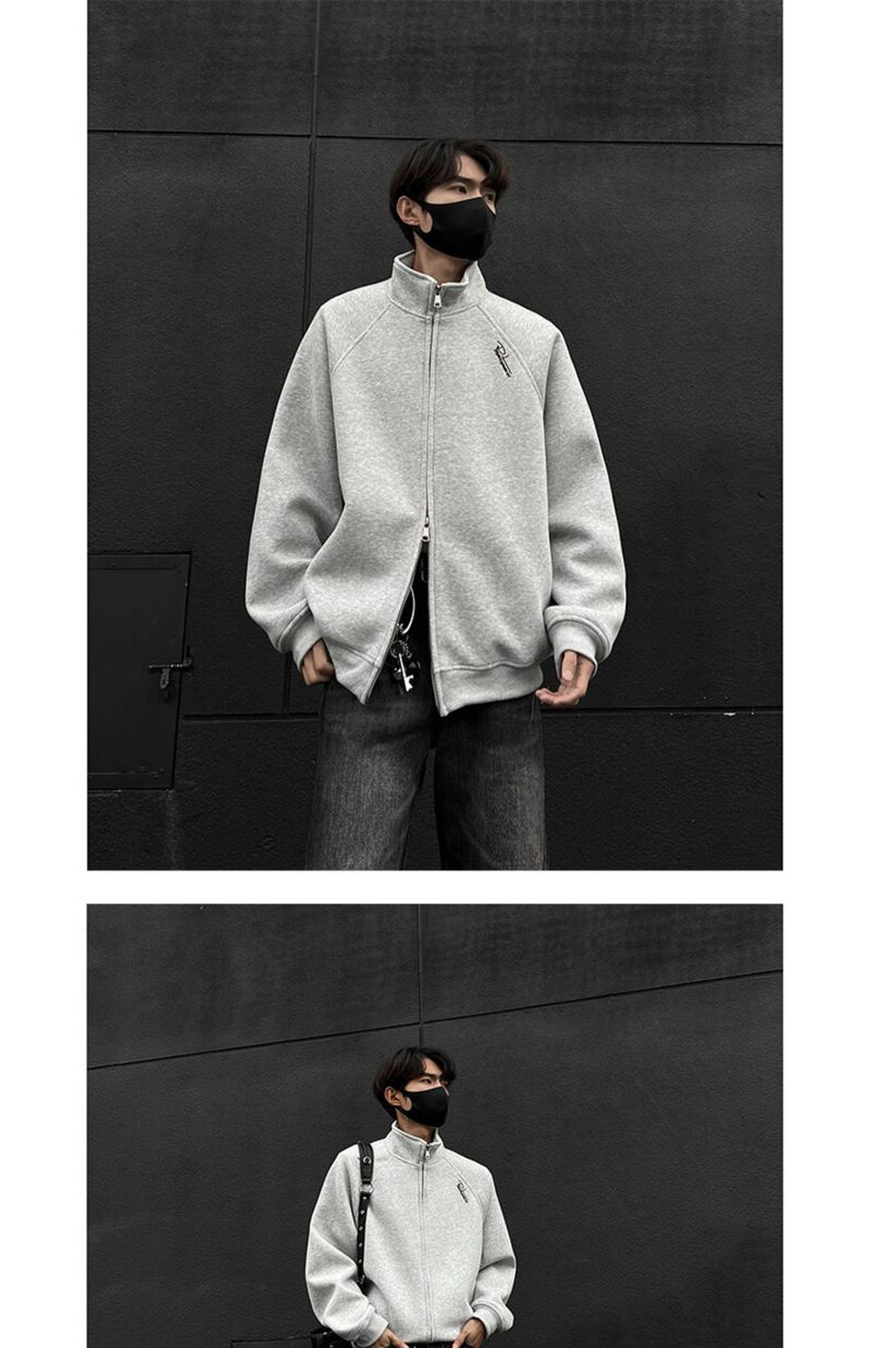 Kapuzenjacke mit Doppelreißverschluss – Schweres Sweatshirt im College-Stil für Herren in Weiß/Hellgrau/Schwarz (M-3XL)_voghion.com