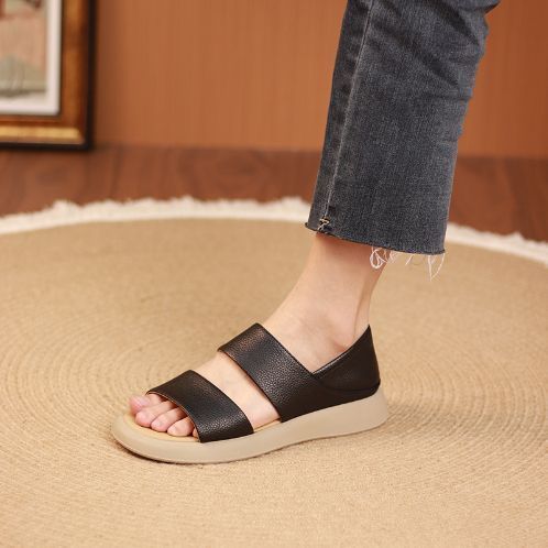 2025 New Cowhide Flat Sandals,Breathable Beach Shoes_voghion.com