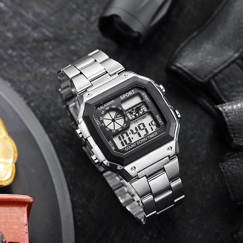 Herrenmode LED Leuchtende Erwachsene Student Square Stahlgürtel Sport Elektronische Uhr_voghion.com
