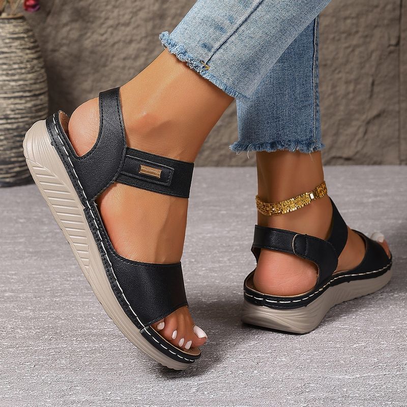 Sandali casual da donna di grandi dimensioni, stile sportivo, slip-on, comodi, con bocca di pesce._voghion.com