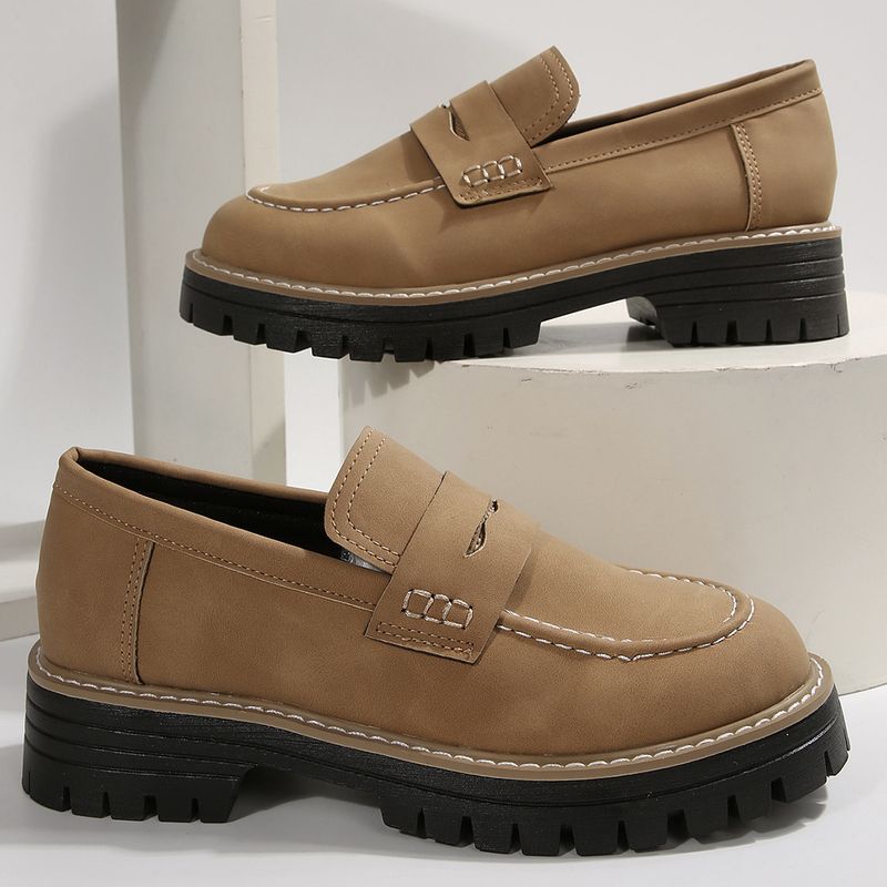 Damenschuhe mit Strasssteinen, Loafer, große Größe, lässig, mattierte Schuhe, dicke Absätze und dicke Sohlen, Retro-Einzelschuhe_voghion.com