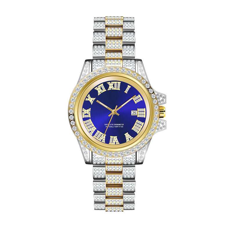 Merk Diamond Set voor heren nieuwe mode Water Ghost Hip Hop kalender quartz horloge_voghion.com