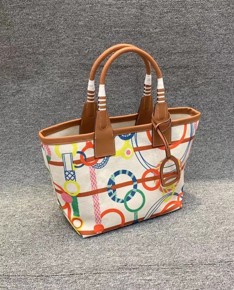 2025 New Women's Colorful Tote Genuine Leather With Canvas Basket Bag Large Capacity Garden Handbag_voghion.com