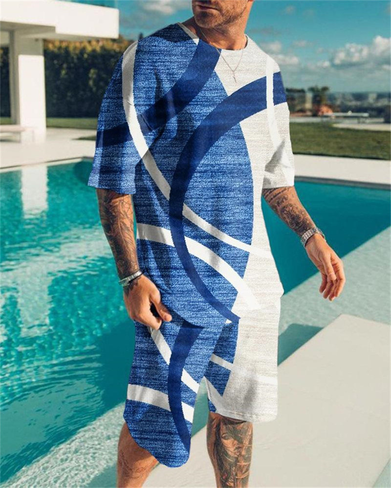 Summer 2024 New Trend 3D Digital Printing Short Sleeve Men's Casual Beach Pants Set_voghion.com