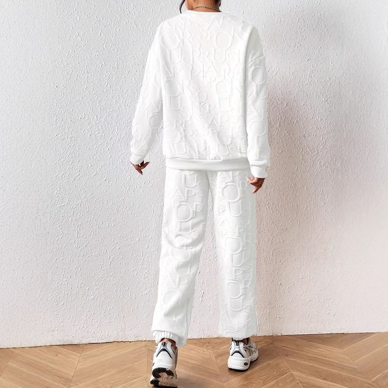Ensemble sweat-shirt à manches longues et pantalon à col rond de couleur unie pour automne et hiver, style décontracté français avec lettres_voghion.com
