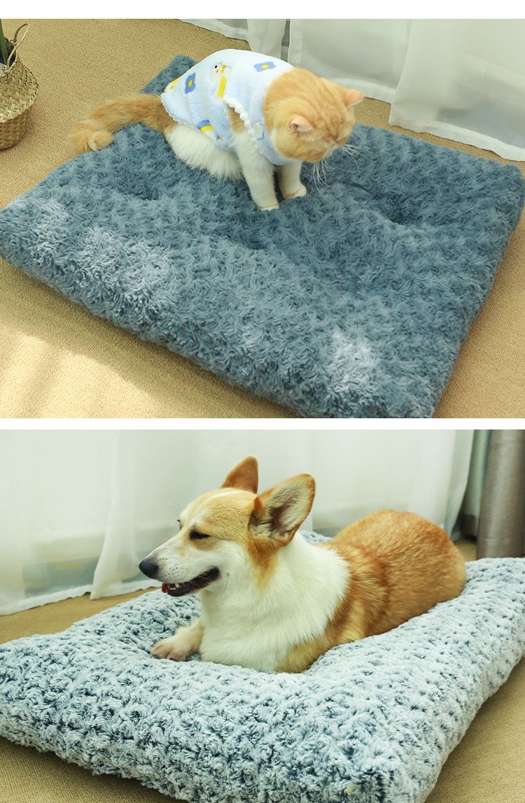 Φθινόπωρο-χειμώνας βελούδινο μεγάλο στρώμα σκύλου για κατοικίδια, παχύρρευστο ζεστό και αδιάβροχο στρώμα ύπνου για γάτες, τριαντάφυλλο βελούδινο στρώμα_voghion.com