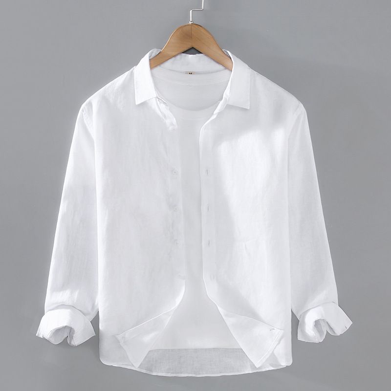 Camicia casual con risvolto da uomo in puro lino di alta qualità, primavera estate, stile oversize, ampia e versatile._voghion.com