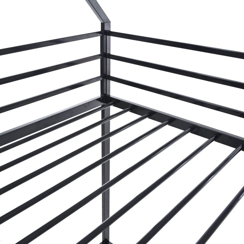 Twin Over Twin House Bed With Ladder And Slider, House Bed, Bunk Bed_voghion.com