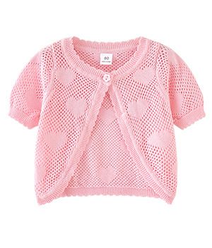 Cardigan in maglia con un bottone per bambine e ragazze, manica corta, estivo, leggero, in morbido cotone con scollo rotondo_voghion.com