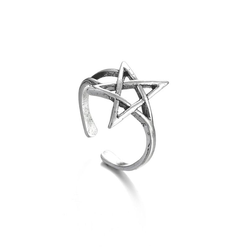 Hollow out star ring, female pentagonal star, new trendy and niche design, adjustable opening for index finger ring_voghion.com