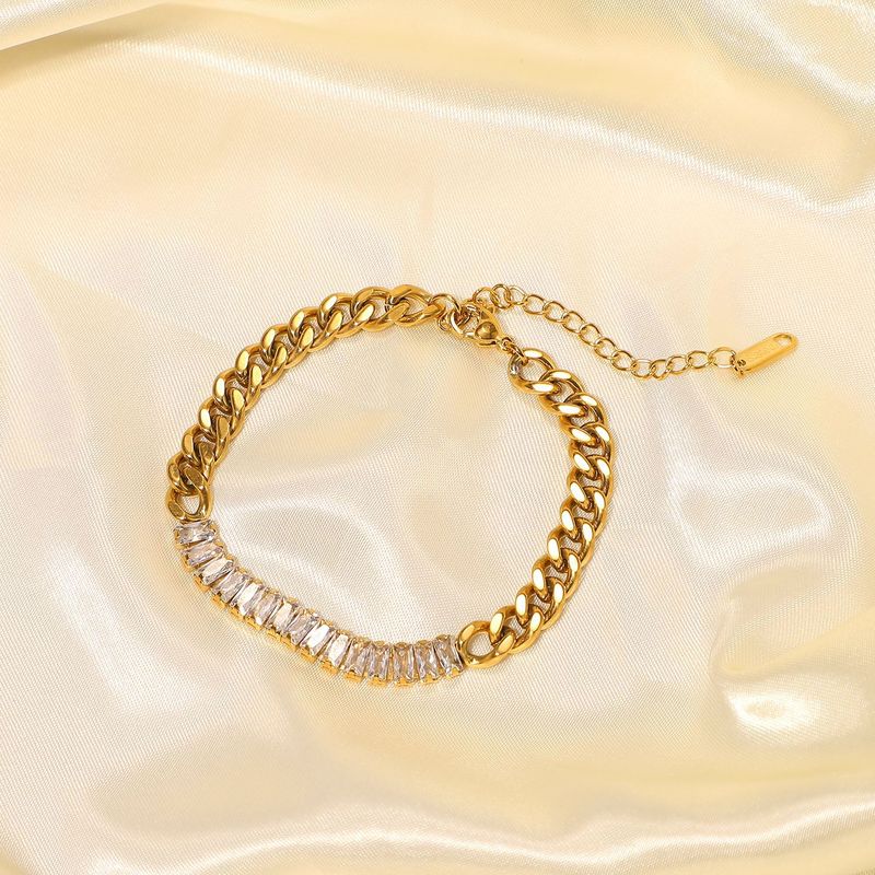 Stainless Steel Spliced Bracelet Claw Luxurious Temperament Cuban Welded Zircon Chain_voghion.com