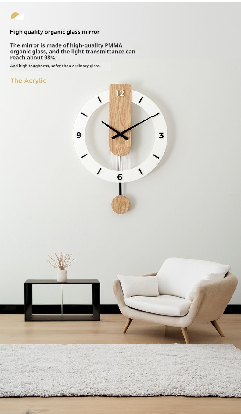 Relógio de parede minimalista nórdico moderno de madeira maciça com balanço silencioso para sala de estar, quarto, personalidade, decoração criativa para casa_voghion.com