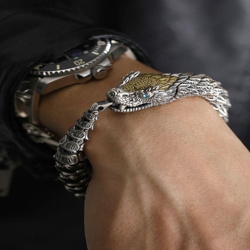Black Snake Silver-Plated Bracelet For Men, High-End Niche Design, Unique Medusa Rattlesnake Hip-Hop Bold Style_voghion.com